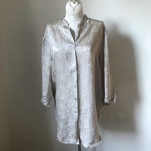August Silk Intimates Button Front Mandarin Collar Floral Print Sleep Shirt S